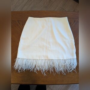Alexia Admor White Mini Skirt with Feather Trim